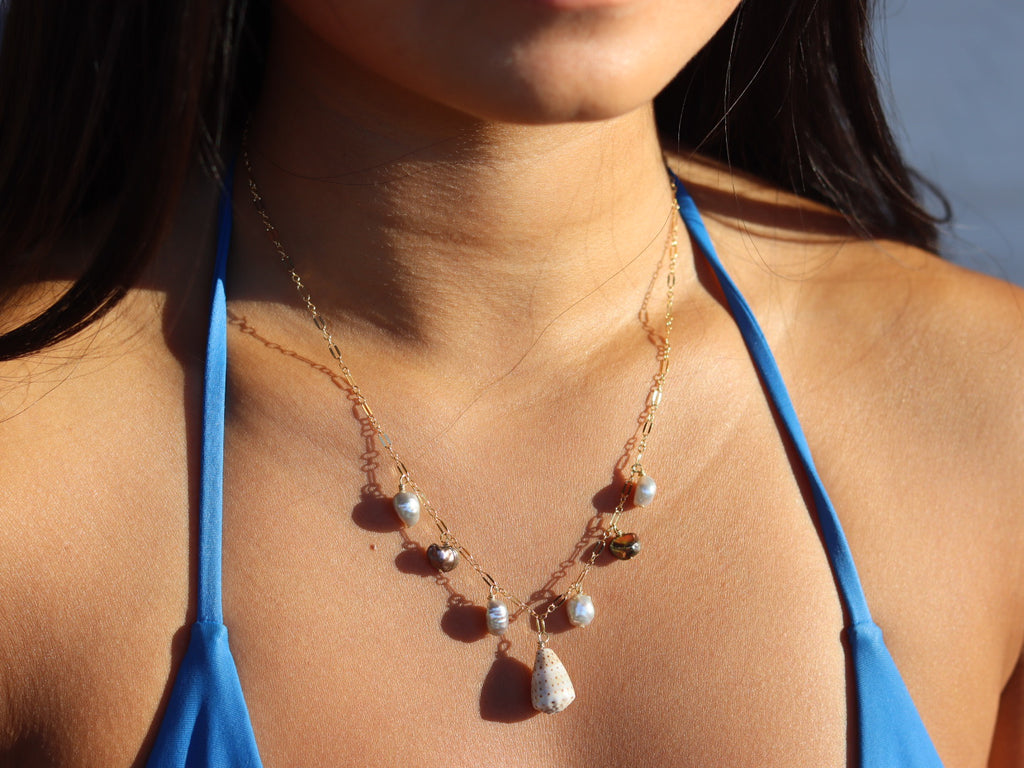 Abbreviated Cone & Keshi Charm Necklace