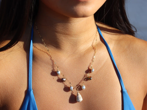 Abbreviated Cone & Keshi Charm Necklace